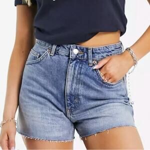 Topshop A Line Mom Shorts Blue Cut Off Denim Jeans Pockets Womens Sz 2